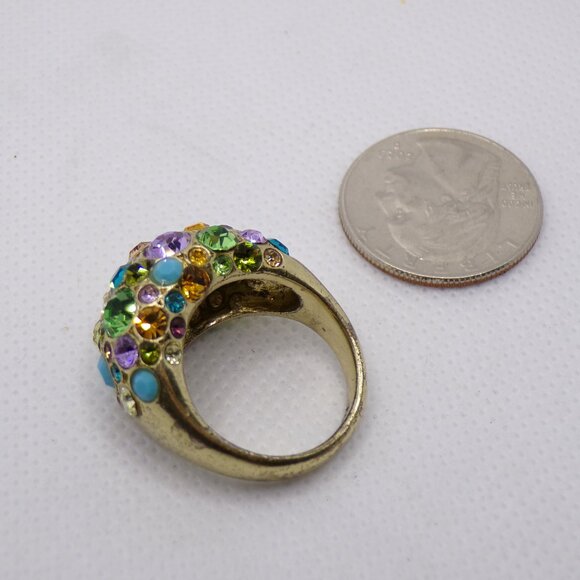 Fossil Brand Gold Tone Colorful Rhinestone Dome Ring Size 8 - Picture 3 of 9